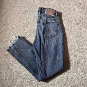 Zara High Rise Ripped Straight Leg Jeans